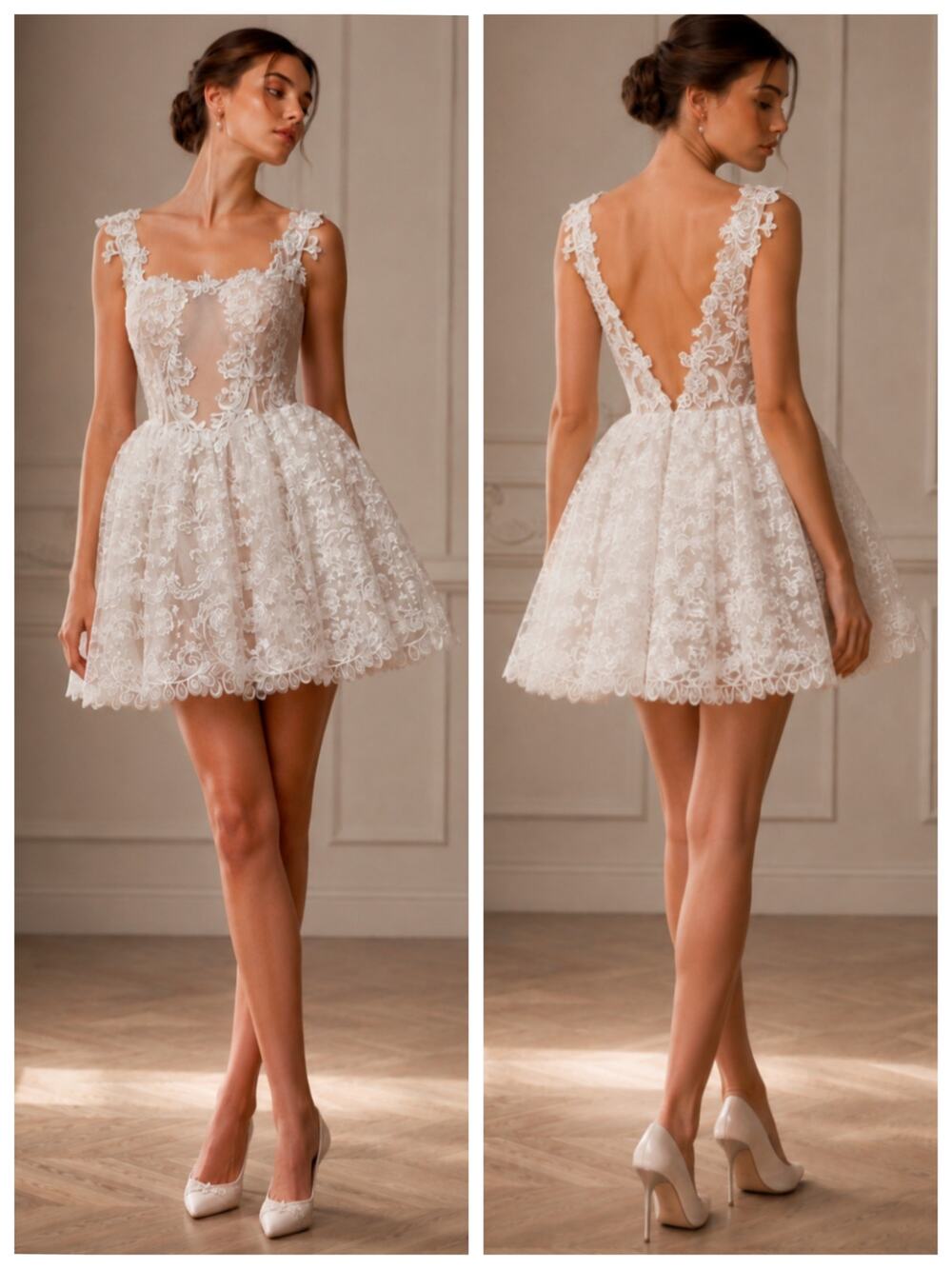 BHLDN Anthropologie Ivory Lace Blush Mini Dress Bridal Wedding US S NWT